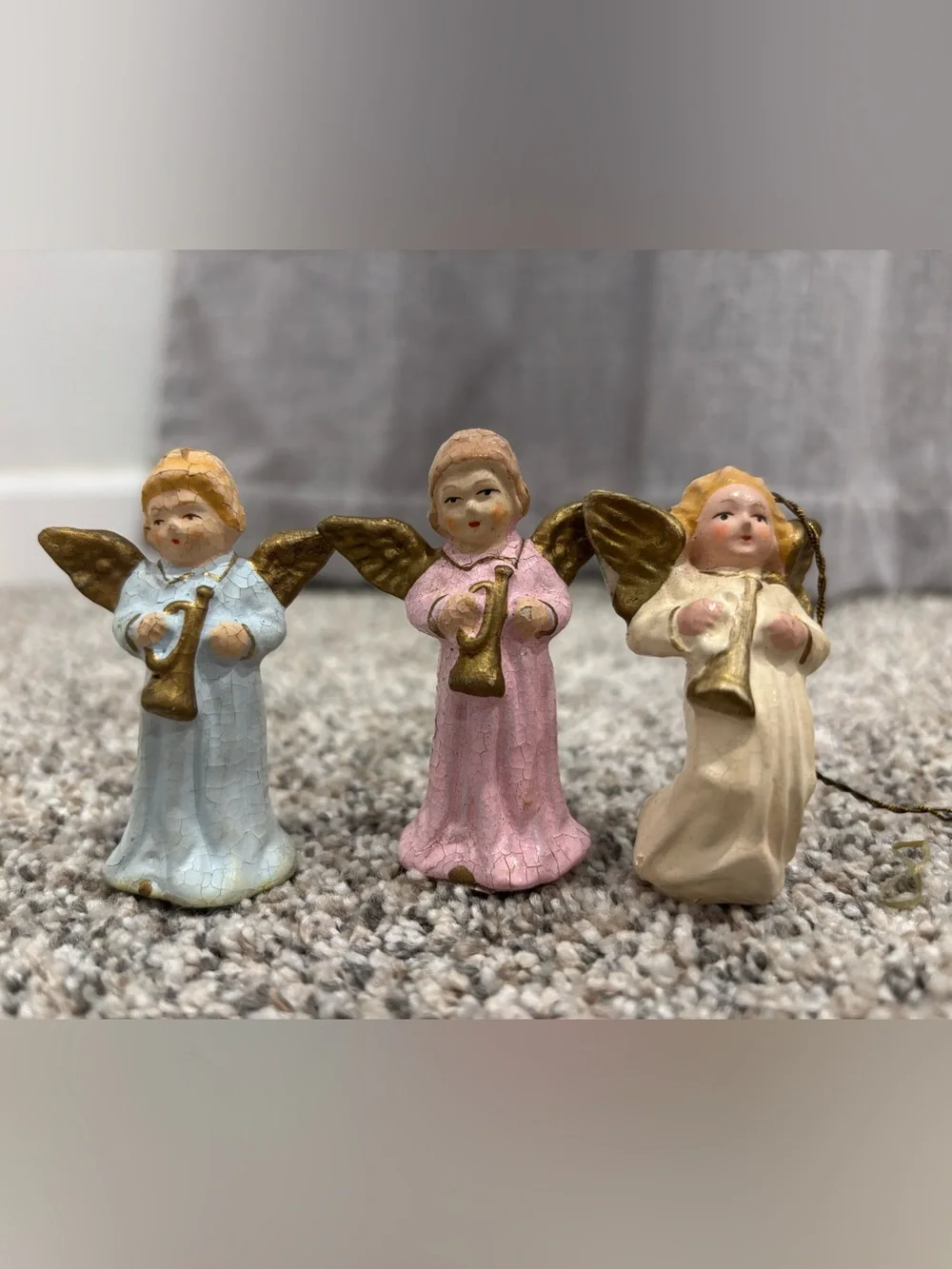 Vintage 1940s Paper Mache Angle Ornaments US Zone Western Germany Set of 3
